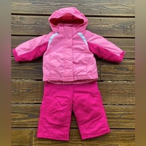 Circo 3-piece pink snowsuit 12 month girl. Jacket, liner & bib overalls.